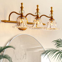 LOHASLED 23 In. 3-Light Antique Brass Bell Vanity Light Fixture With Clear Glass Shades