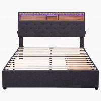 Ivy Bronx Queen Size Upholstered Platform Bed With Storage Headboard