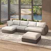 Hokku Designs L-shape Outdoor Patio Deep Seating Lounge Set With Sofa, 4-piece Backyard Patio Furniture Set, Brown Ratta