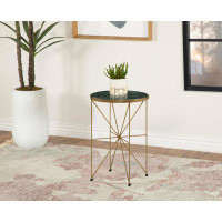 Mercer41 Round Accent Table With Marble Top Green And Antique Gold