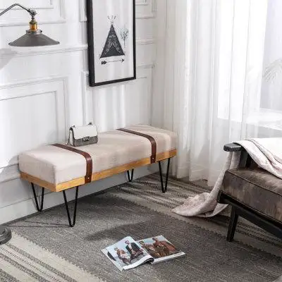George Oliver Soft Cushion Upholstered Solid Wood Frame Rectangle Bed Bench