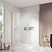 Ove Decors OVE Decors Endless TA1331470 Tampa, Corner Frameless Hinge Shower Door And Base, 48 In. W X 74 3/4 In. H, In