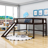 Harriet Bee Jacoury Full Wood Loft Bed with Ladder and Slide
