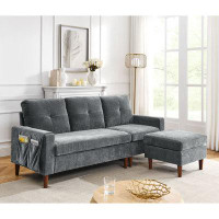 Ebern Designs 80"Convertible Sectional Sofa Couch, 3 Seats L-Shape Sofa With Removable Cushions And Pocket, Rubber Wood
