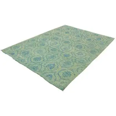 Isabelline One-of-a-Kind Fionntan Hand-Knotted 2010s Modern Green 9'1" x 12'5" Wool Area Rug