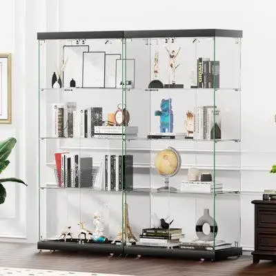 Pengmao 4-Shelf Glass Cabinet, curio display cabinet 2 Doors, 31.5 inch Style Floor Standing Bookshelf black