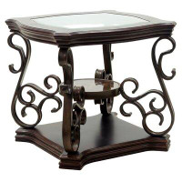 Bloomsbury Market Brown Vintage Glass Top End Table Family Coffee Table