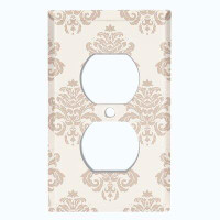 WorldAcc Metal Light Switch Plate Outlet Cover (Damask Tan 1 - Single Duplex)