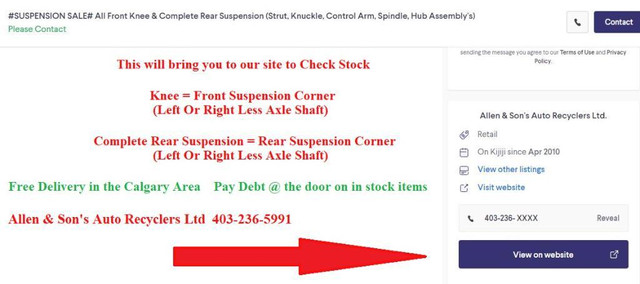 #SUSPENSION SALE# On in Stock Front Knee & Complete Rear Suspension (Strut, Knuckle, Control Arm, Spindle, Hub Assembly) in Other Parts & Accessories in Alberta - Image 2
