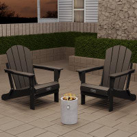 CASAINC 3-Peice Foldable Outdoor Adirondack Chairs With  Outdoor Fire Pit Conversation Combo