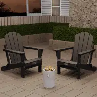 CASAINC 3-Peice Foldable Outdoor Adirondack Chairs With  Outdoor Fire Pit Conversation Combo
