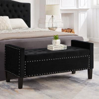 House of Hampton Upholstered Tufted Button Storage Bench With Nails Trim,entryway Living Room Soft Padded Seat With Armr