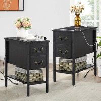 Winston Porter Handsford 2 - Drawer End Table Set with Built-in Outlets