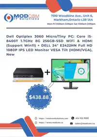 PC OFF LEASE Dell Optiplex 3060 Tiny PC, Core i5-8400T 8GB 256GB-SSD + NEW DELL 24 Full HD LED Monitor For Sale!!!
