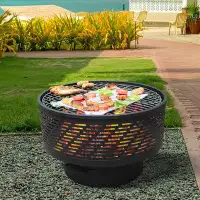 17 Stories 17'' H x 26'' W Outdoor Fire Pit with Grill, Fire Pit Table with Lid