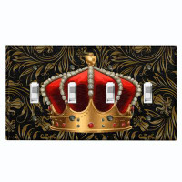 WorldAcc Metal Light Switch Plate Outlet Cover (Red King Crown Elegant Leaves - Quadruple Toggle)