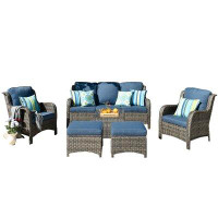 Lark Manor Tommy Wicker/Rattan 5-Person Seating Group With Cushions With Coffee Table