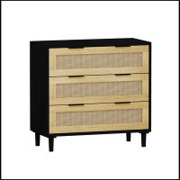 Ebern Designs 3-Drawers Rattan Storage Cabinet Rattan Drawer,For Bedroom,Living Room,Dining Room,Hallways