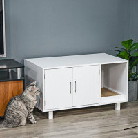 Latitude Run® Wooden End Table Design With Cat Litter Box Enclosure And House