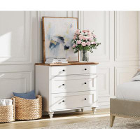 Charlton Home Charlton Home® Bedroom Baby Dresser With 3 Drawers, White Kids Dresser With Wide Drawer Chest, Mid Century