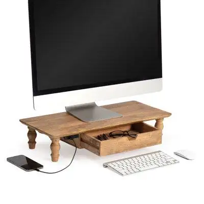 Alcott Hill Ilene Wood Monitor Stand with Drawer & USB Port