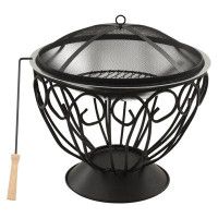 Arlmont & Co. 2-in-1 Fire Pit and BBQ with Poker 23.2" x 23.2" x 23.6" Stainless Steel