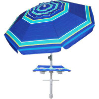 Extension 7Ft Heavy Duty HIGH Wind Beach Umbrella With Sand Anchor, Integrated Built-In Table & Tilt Sun Shelter, UV 50+
