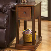 BATH Rustic Medium Brown Chairside End Table - Elegant Design With Storage Drawer And Shelf
