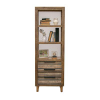 Loon Peak Tisha 73 Inch Bookcase, 3 Drawers, 3 Open Shelves, Solid Wood, Chalk Brown