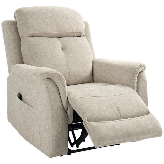 MANUAL RECLINER CHAIR WITH VIBRATION MASSAGE, RECLINING CHAIR FOR LIVING ROOM WITH SIDE POCKETS, BEIGE in Chairs & Recliners