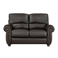 Darby Home Co Adenn 63 Inch Loveseat, Top Grain And Faux Leather, Brown Solid Wood