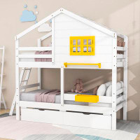 Harper Orchard Twin Over Twin 2 Drawers Wood House Bunk Bed
