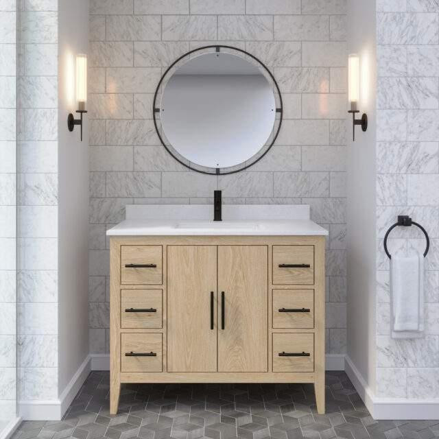 Auora 36, 42 & 60 In Bathroom Vanity/ Diamond Quartz CT & Drawer Organizer in 3 Finishes ( Espresso or White Oak ) ABSB in Plumbing, Sinks, Toilets & Showers