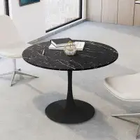 Wrought Studio Round Dining Table with Marble Table Top and Metal Base