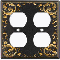 WorldAcc Metal Light Switch Plate Outlet Cover (French Victorian Frame Black 9 - Double Duplex)