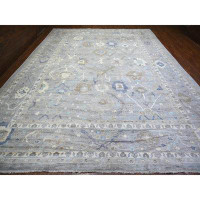 Isabelline 12'x15'6" Cadet Gray Hand Knotted Afghan Angora Oushak Soft Colors Soft Wool Oversized Rug 75EE4C6E168A47E7B5