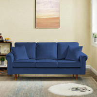 Rosdorf Park Velvet Sofa Couch With 2 Pillows, Modern 3 Seater Sofa With Wood Legs For Living Room And Bedroom
