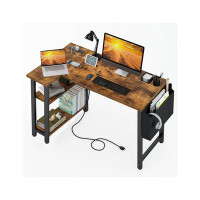 17 Stories Small L Shaped Desk with Power Outlet Shelves
