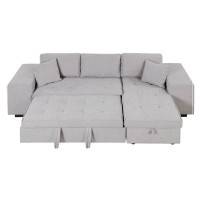 Latitude Run® 104" Pull Out Sleeper Sofa Reversible L-Shape 3 Seat Sectional Couch With Storage Chaise And 2 Stools For