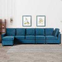 Mercer41 [video] New Modern L Shape Sectional Sofa, 6-seat Velvet Fabric Couch With Convertible Chaise Lounge - Freely C