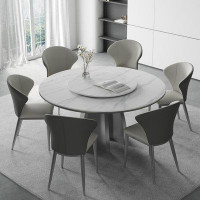 PEPPER CRAB Italian Modern Light Luxury Circular Dining Table And Chair Combination(With Turntable)