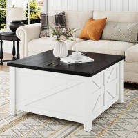 Laurel Foundry Modern Farmhouse Barrera Lift Top Coffee Table for Living Room, White and Black