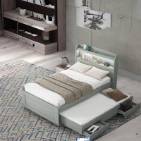 Latitude Run® Twin Xl Size Platform Bed With Storage Led Headboard