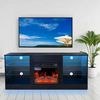 Wrought Studio Fireplace TV Stand With 18 Inch Electric Fireplace Heater,Modern Entertainment Centre For Tvs Up To 62 In