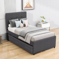 Ebern Designs Twin Size 2 Drawers Upholstered Platform Bed with Headboard