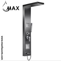 Rainfall Shower Panel System with 2 Massage Jets and Handheld Black Finish