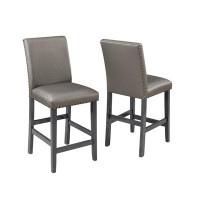 Red Barrel Studio Hilari 26 Inch Counter Height Chair Set Of 2, Plush Grey Faux Leather
