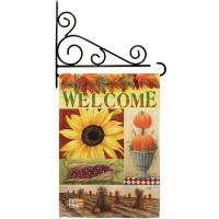 Breeze Decor Sunflower Collage - Impressions Decorative Metal Fansy Wall Bracket Garden Flag Set GS113045-BO-03