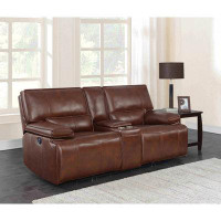 Alma Southwick Pillow Top Arm Power Loveseat with Console Saddle Brown