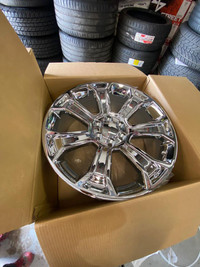 FOUR NEW 22 INCH GM CHROME REPLICA WHEELS -- 6X139.7 !! MOUNTED WITH 285 / 45 R22 GOODYEAR WORKHORSE TIRES !!